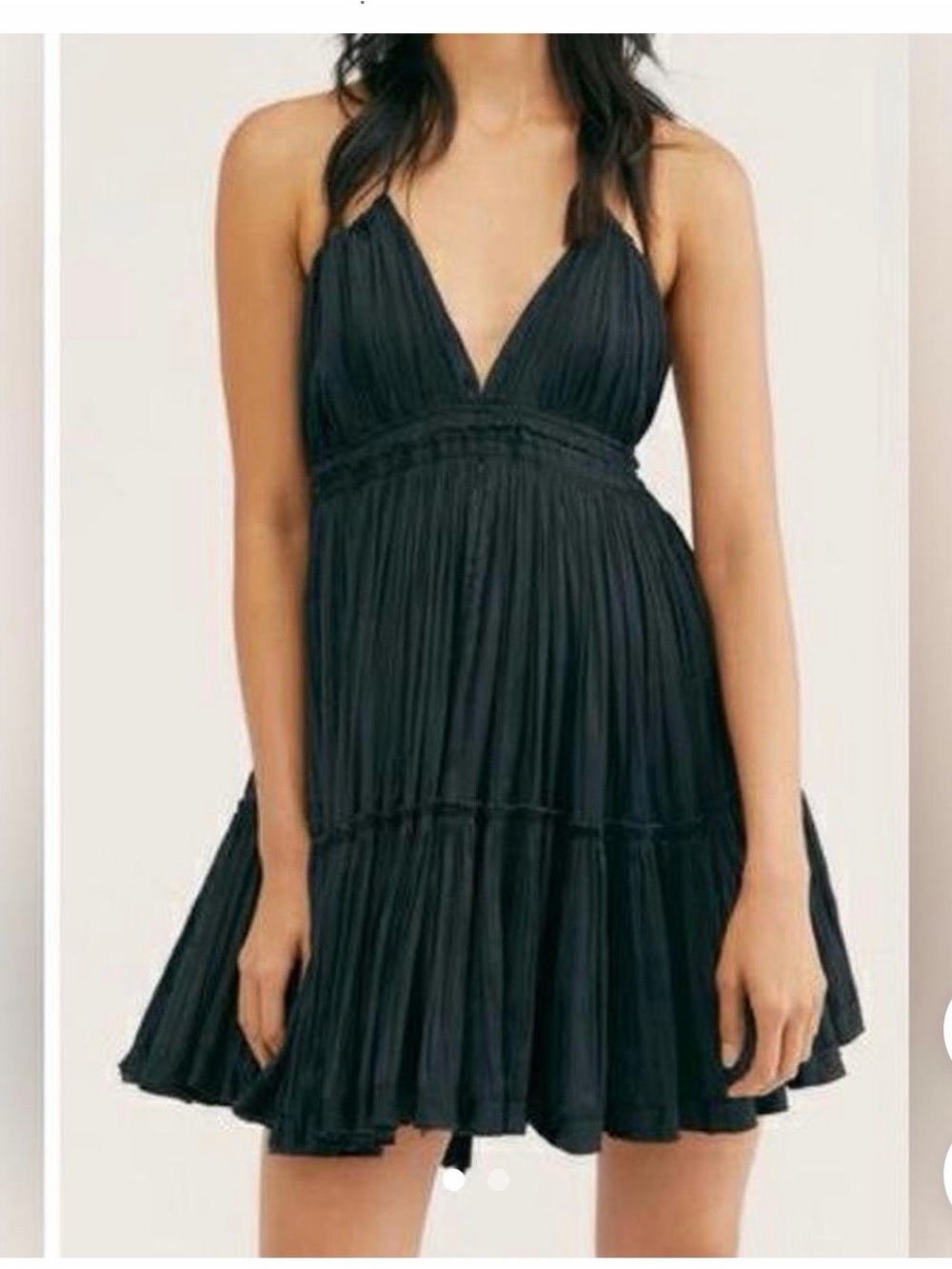 Free People Black Pleated V-Neck Mini Dress